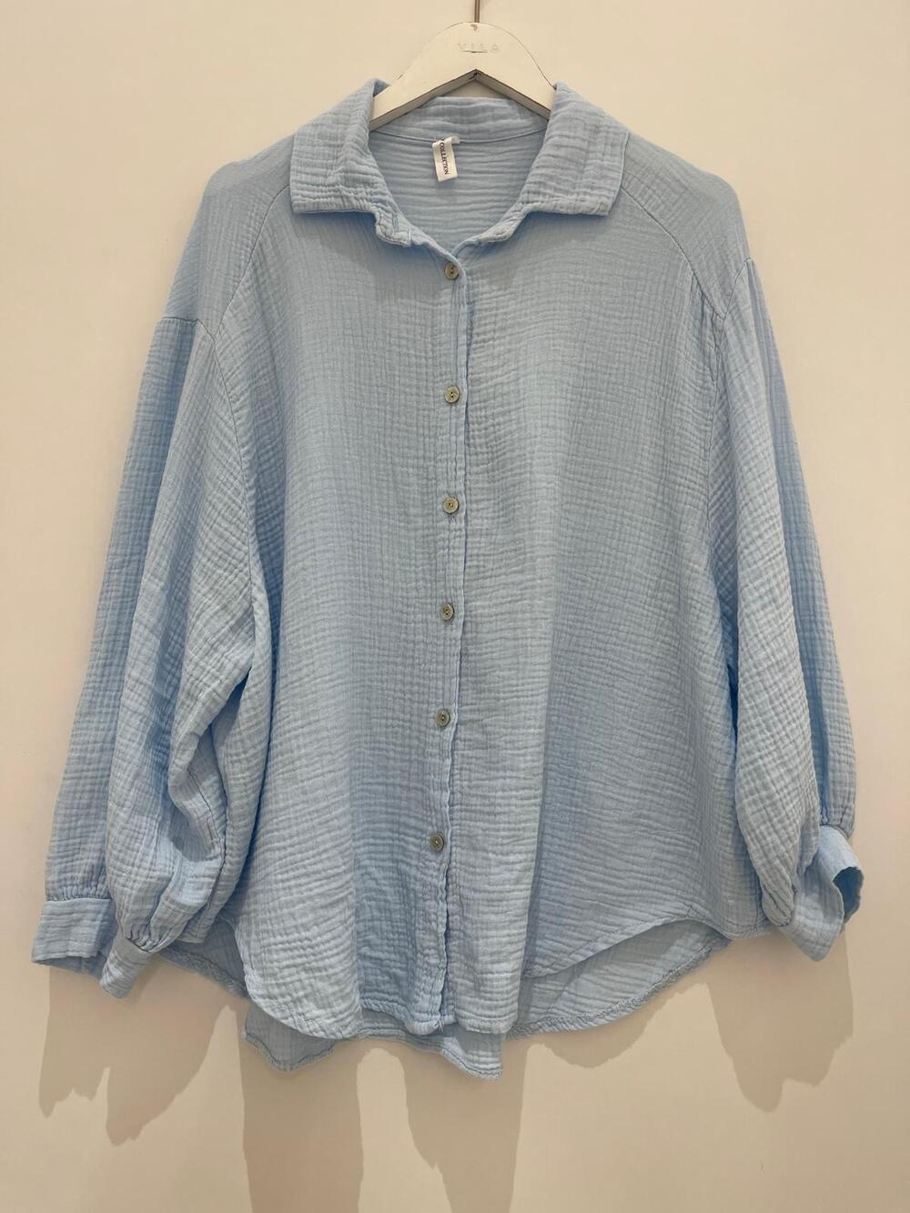 Oversize Musselin Bluse - Himmelblau