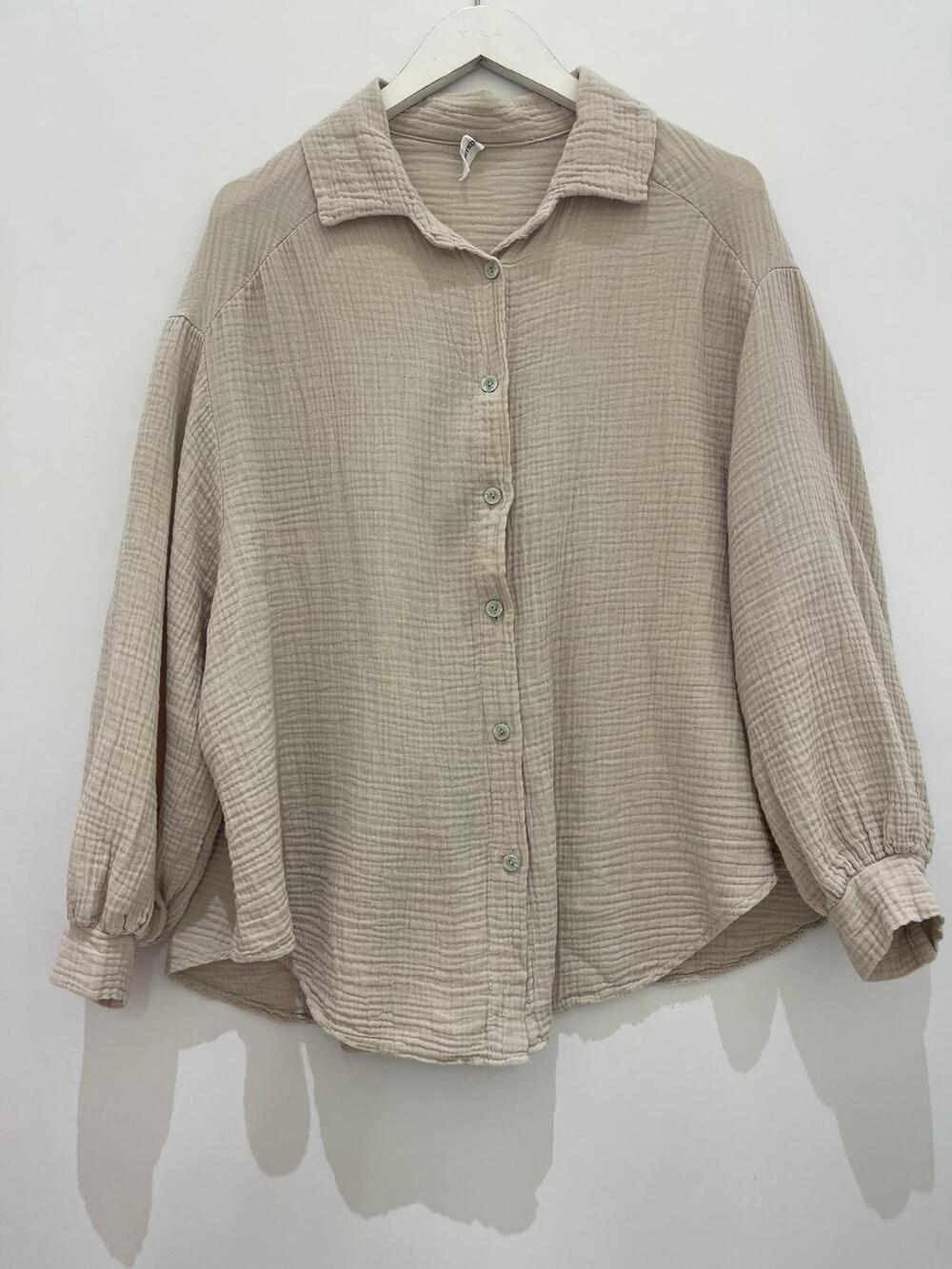 Oversize Musselin Bluse - Beige