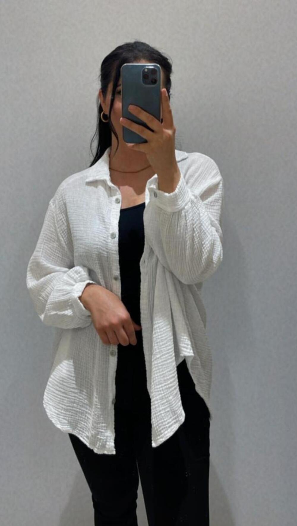 Oversize Musselin Bluse - Weiß