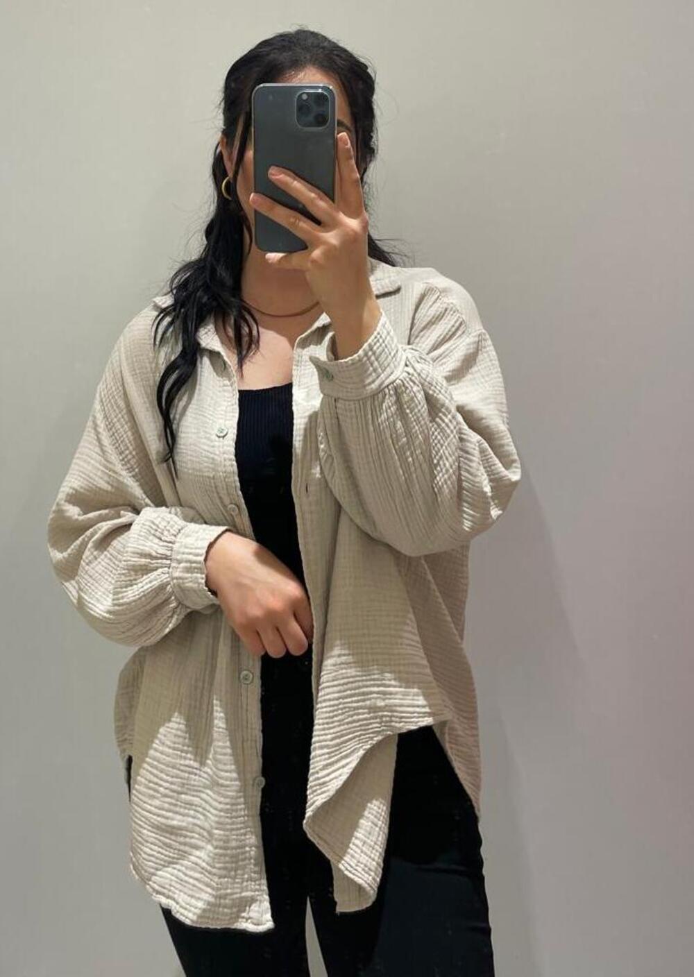 Oversize Musselin Bluse - Beige