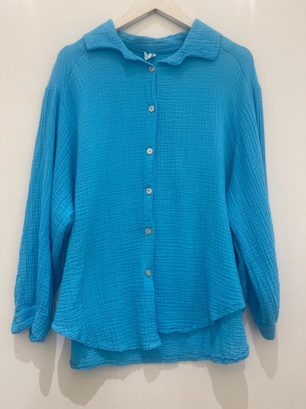 Oversize Musselin Bluse - Blau