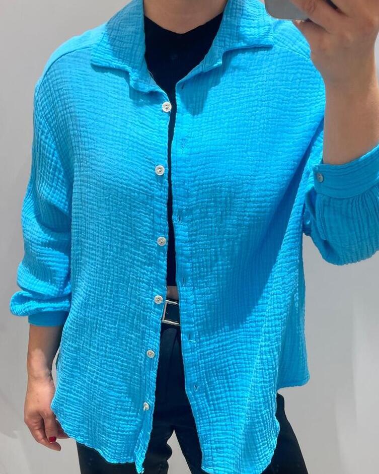 Oversize Musselin Bluse - Blau