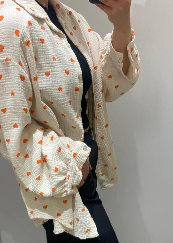 Oversize Musselin Bluse Herz - Orange