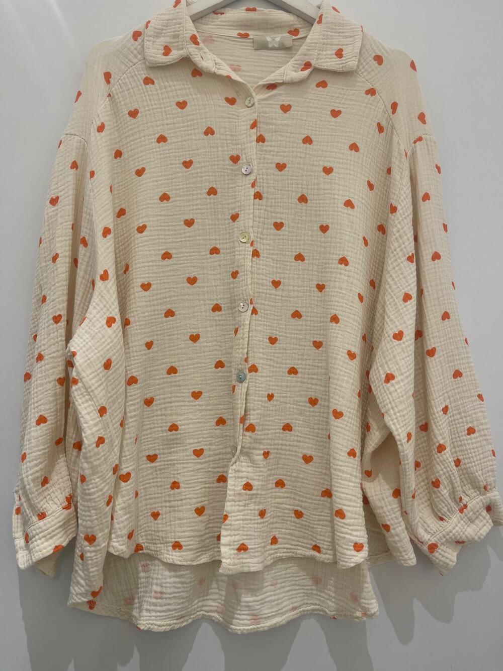 Oversize Musselin Bluse Herz - Orange