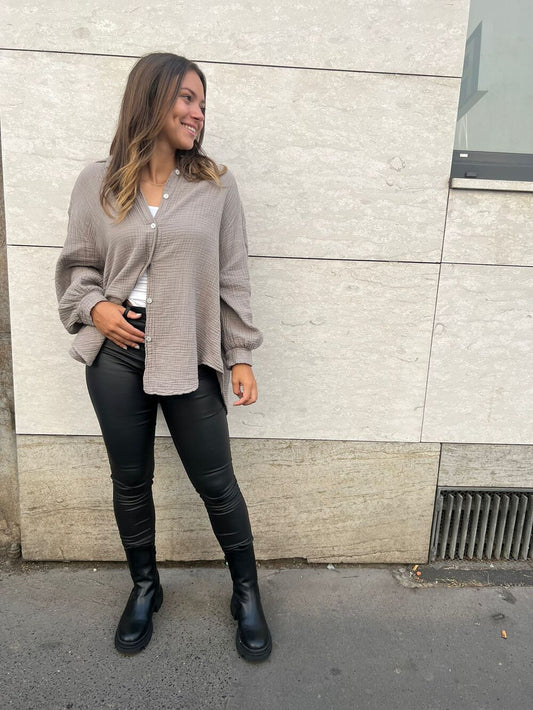 Oversize Musselin Bluse - Taupe