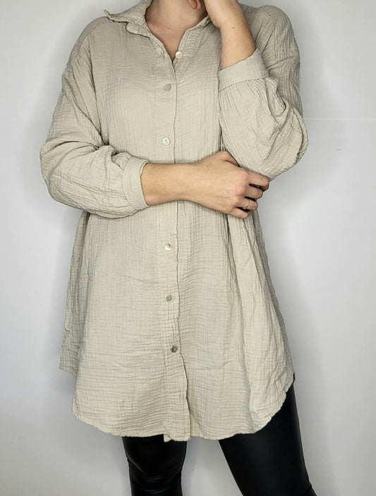 Musselinbluse FUSION Long  - Beige